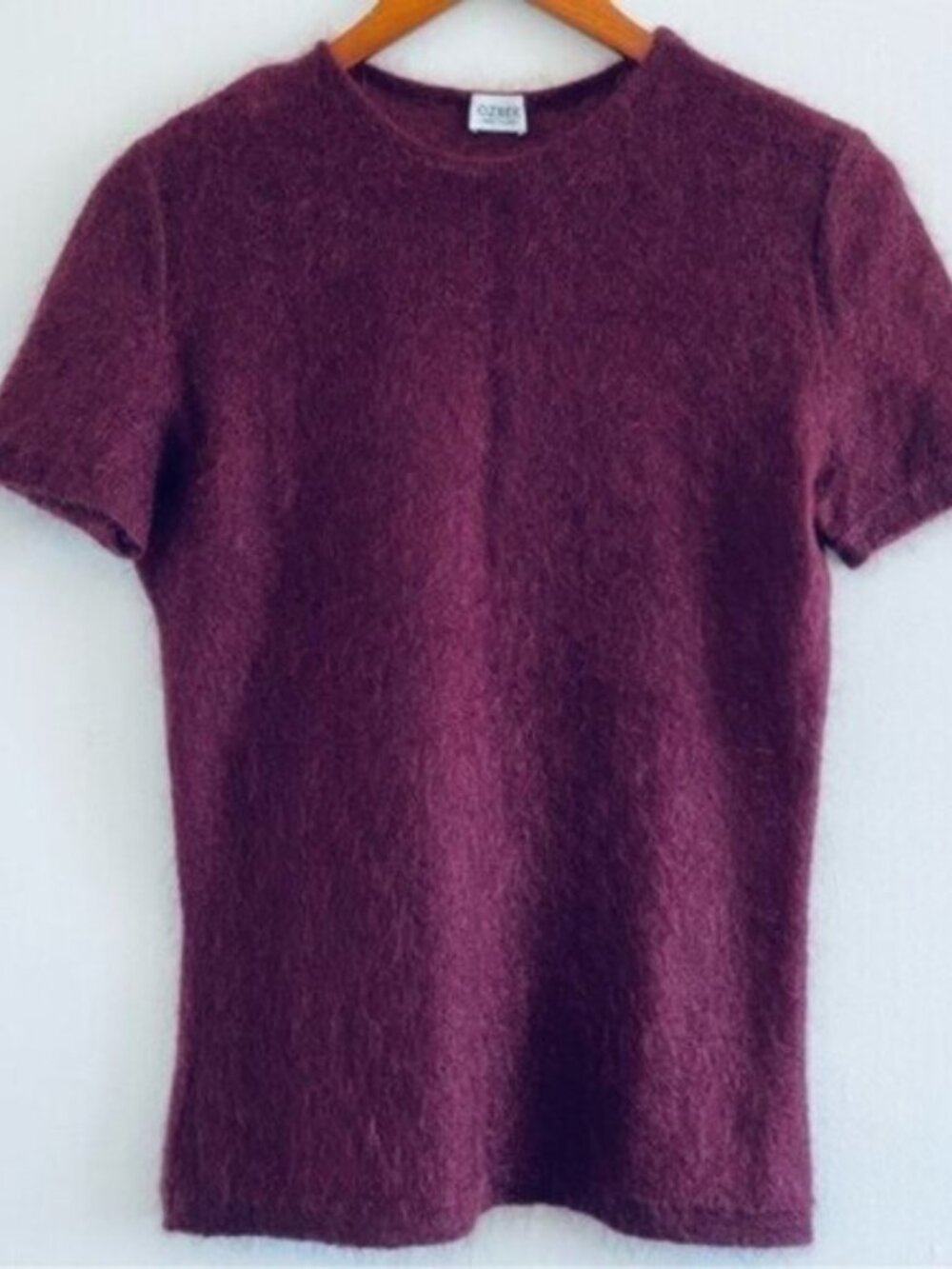 Ozbek Mohair Knit Shirt Short Sleeve Sweater Top Maroon Burgundy Italian Medium